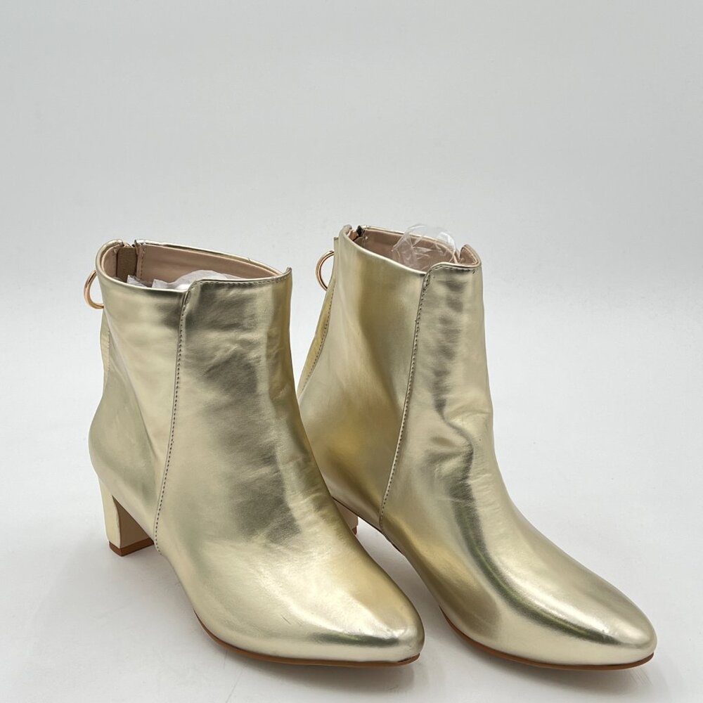 Women's Metallic Gold Ankle Booties - Sleek Pointed Toe